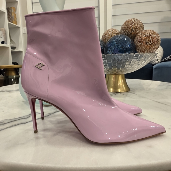 Christian Louboutin Patent Leather Lilac 100mm Heeled Boots - Picture 5 of 7